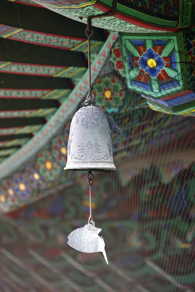 The fish-shaped chime on the Buddhist wind bell, honors those creatures which never close their eyes, Seoul, South Korea, Asia