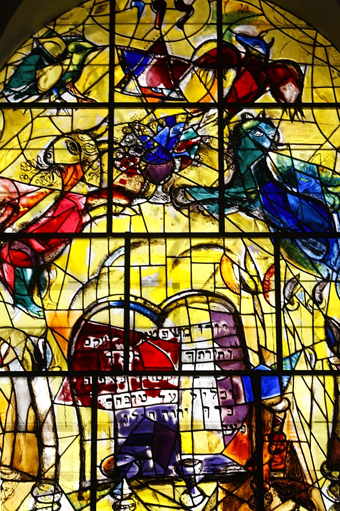 Stained glass window in the Synagogue of the Hadassah hospital showing the Tribes of Israel, the Levi, Ein Karem, Israel, Middle East