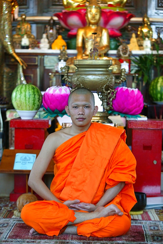 Monk, Tu An pagoda altar, Bonneville, Haute Savoie, France, Europe