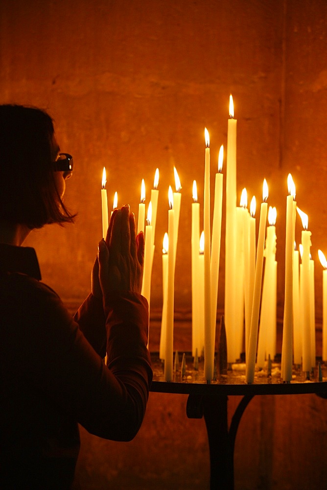 Church candles, Reims cathedral, Reims, Marne, France, Europe