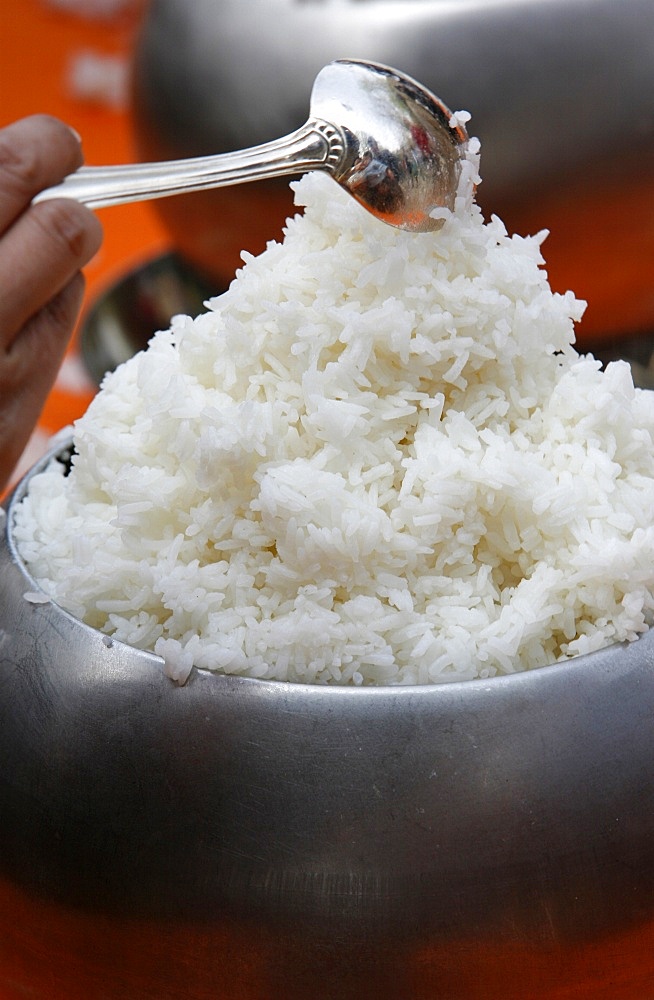 Rice offering at the Vincennes Buddhist Pagoda, Paris, France, Europe