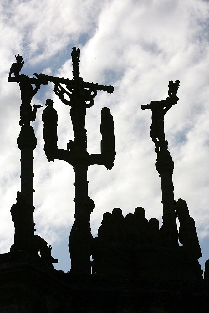 Pleyben calvary depicting the Crucifixion, Pleyben, Finistere, Brittany, France, Europe