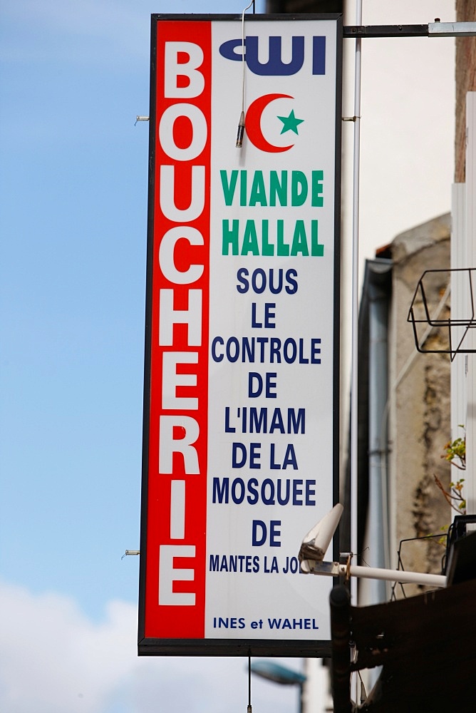 Hallal butcher's sign, Malakoff, Hauts de Seine, France, Europe