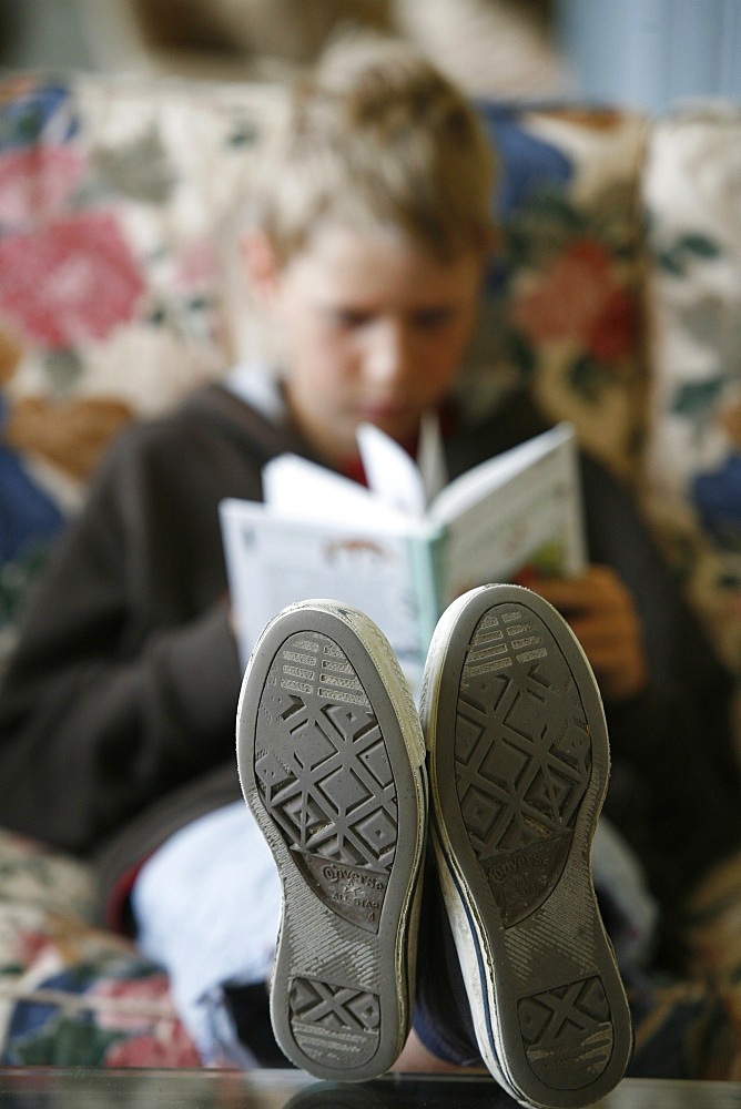 Teenager reading, St.-Sauveur, Yonne, France, Europe