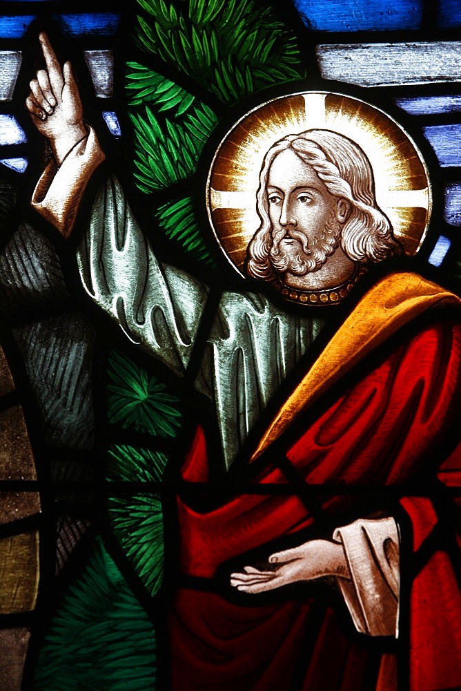 The resurrected Christ greeting the two Marys, 19th century stained glass in St. John's Anglican church, Sydney, New South Wales, Australia, Pacific