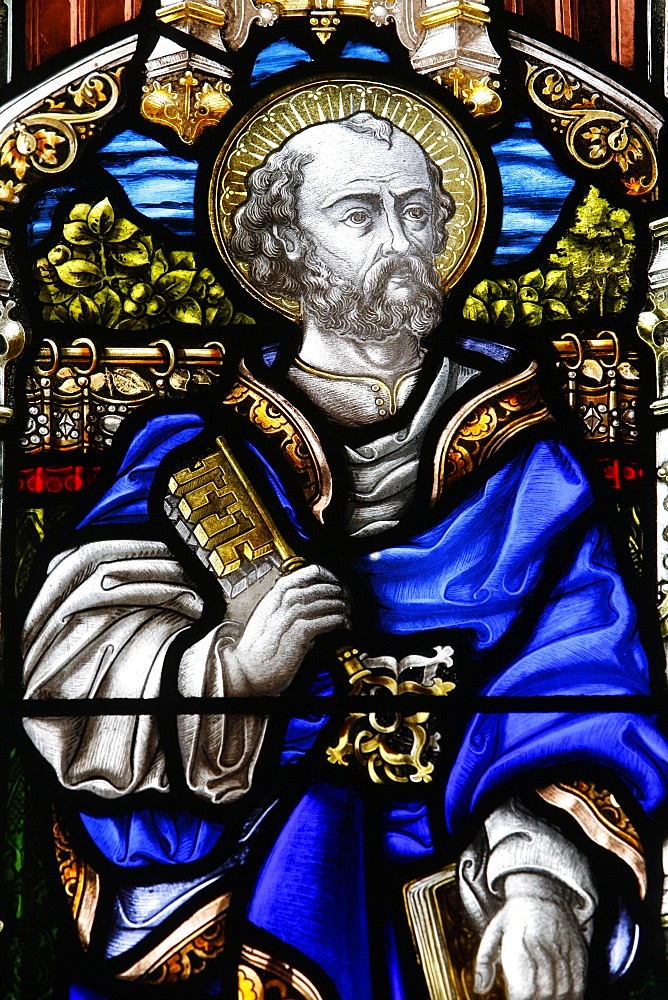 St. Peter, 19th century stained glass in St. John's Anglican church, Sydney, New South Wales, Australia, Pacific