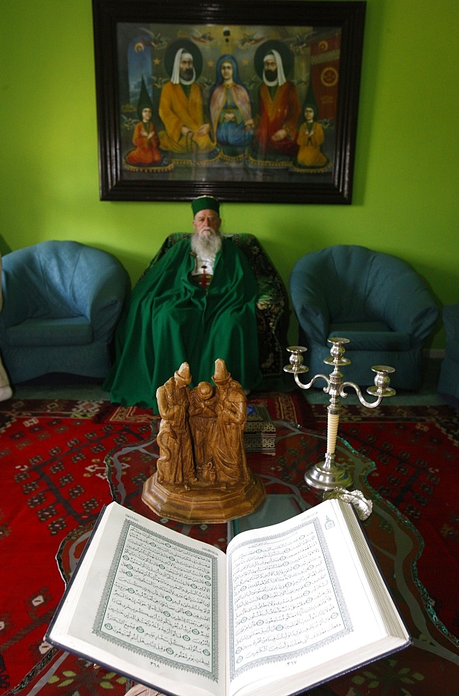 S.S. Haxhi Dede Reshat Bardhi sitting in the Tirana Bektachi HQ, Tirana, Albania, Europe