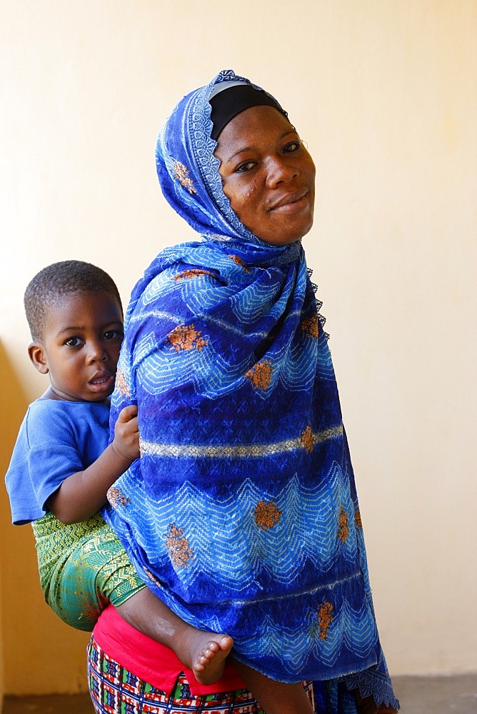 Muslim mother and son, Lome, Togo, West Africa, Africa