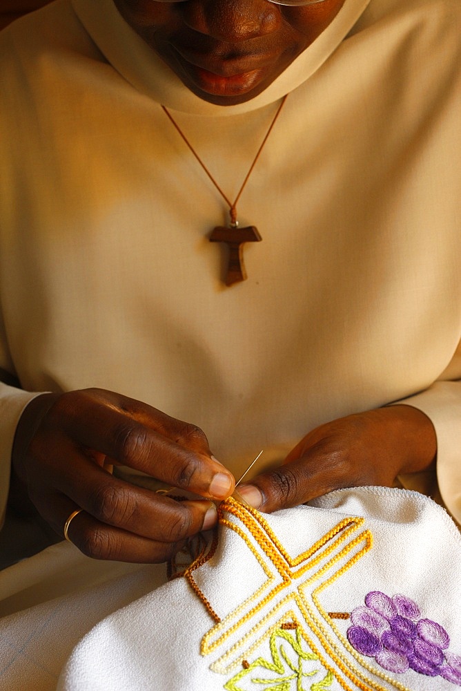 Seamstress at Akepe Catholic Monastery, Akepe, Togo, West Africa, Africa