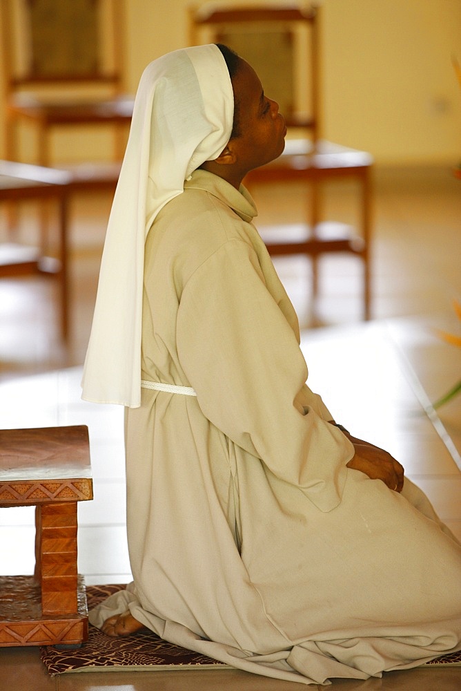 Prayer at Akepe monastery, Akepe, Togo, West Africa, Africa