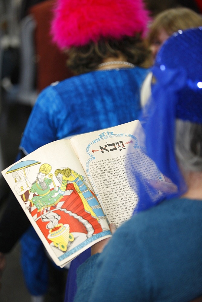 Celebration of Purim festival in a Jerusalem synagogue, Israel, Middle East