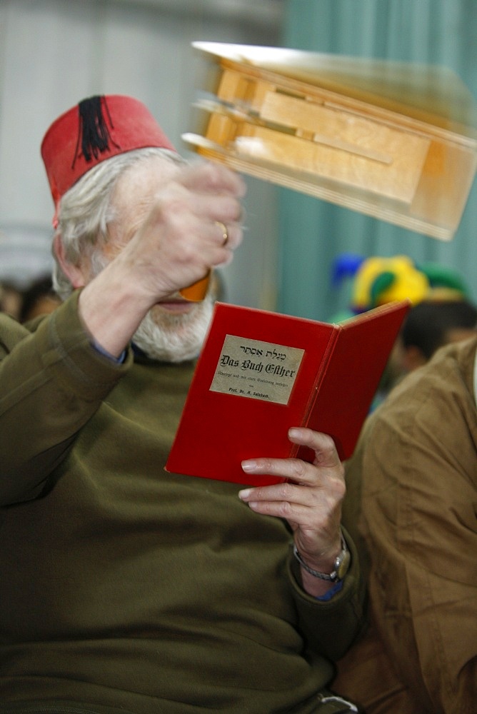 Celebration of Purim festival in a Jerusalem synagogue, Jerusalem, Israel, Middle East