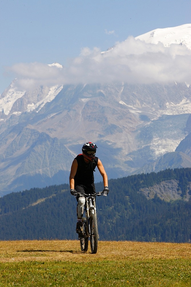 Mountain bike in the French Alps, Megeve, Haute Savoie, France, Europe