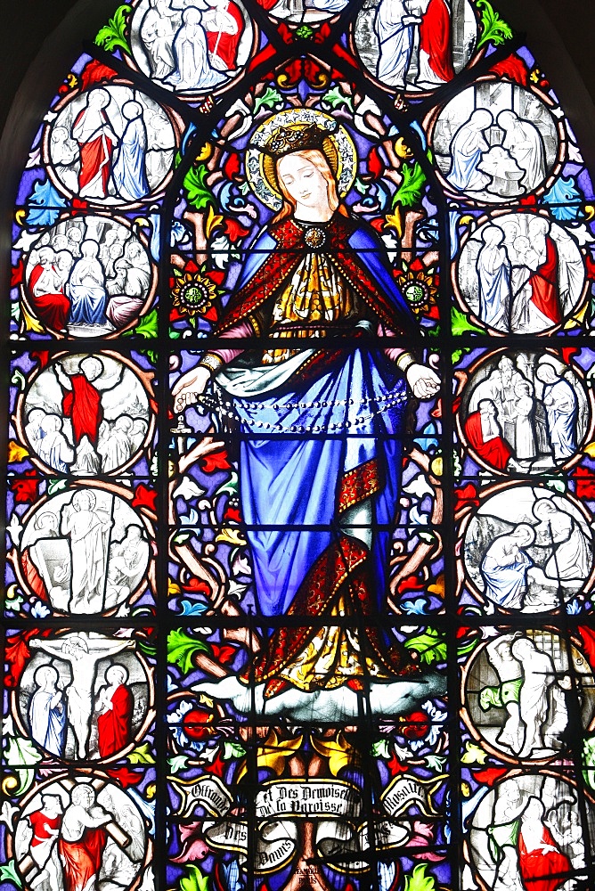 Stained glass of Christ's Passion, Saint Martin's church, Saint-Valery-sur-Somme, Somme, France, Europe