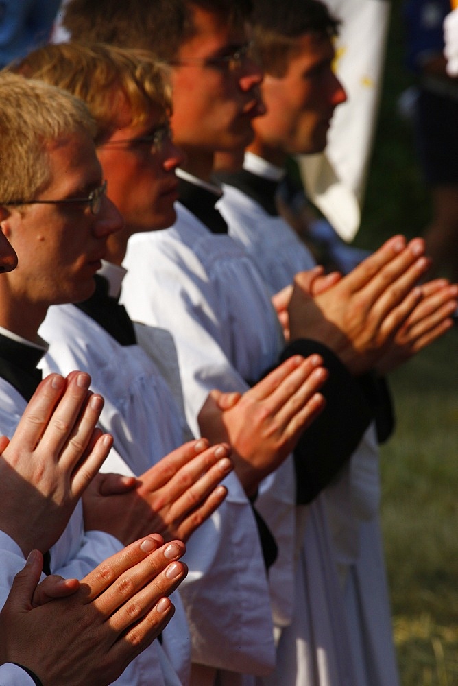 Seminarians at a traditionalist Catholic pilgrimage, Villepreux, Yvelines, France, Europe