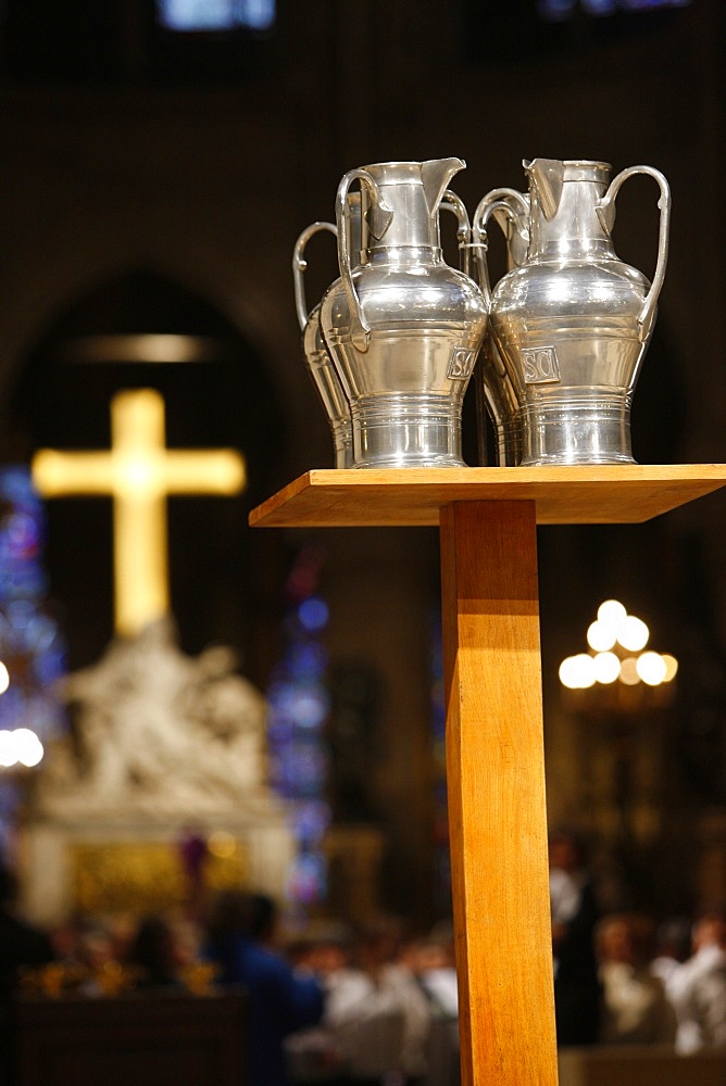 Sacred oil, Easter week in Notre Dame Cathedral, Paris, France, Europe