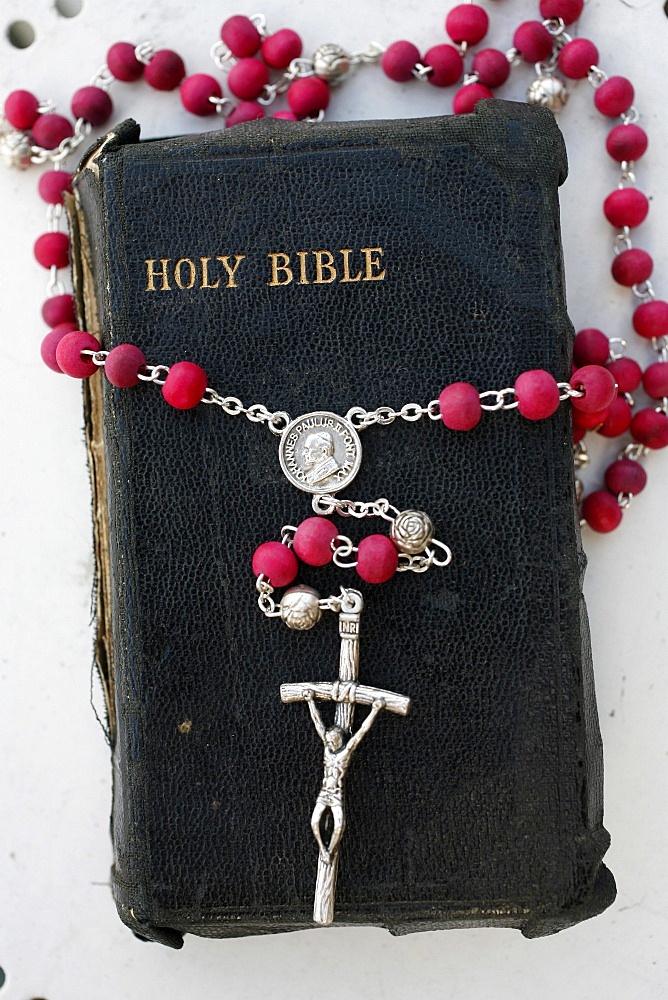 Bible and rosary, Le Souillard, Eure, France, Europe