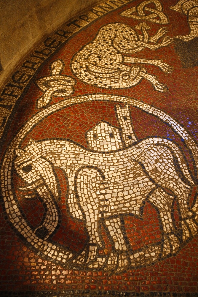 A 12th century mosaic in Ganagobie Monastery church, Ganagobie, Alpes de Haute Provence, France, Europe