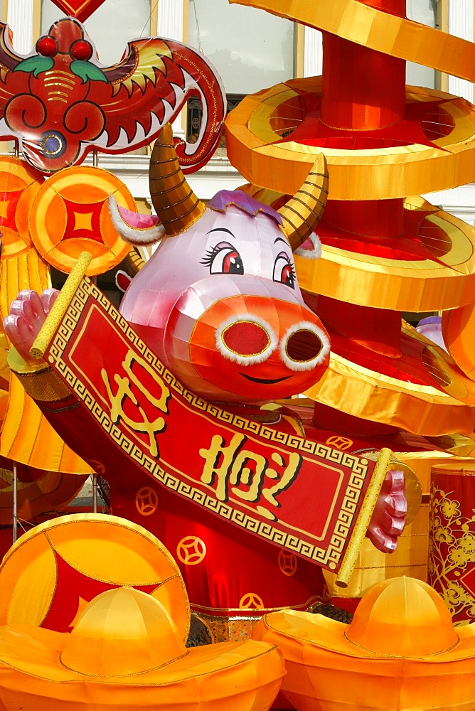 Chinese New Year float for the year of the buffalo, Macao, China, Asia