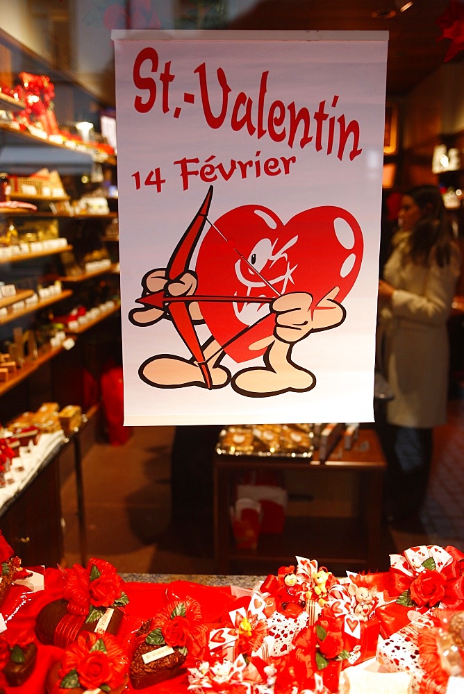 Valentine poster in a shop, Geneva, Switzerland, Europe