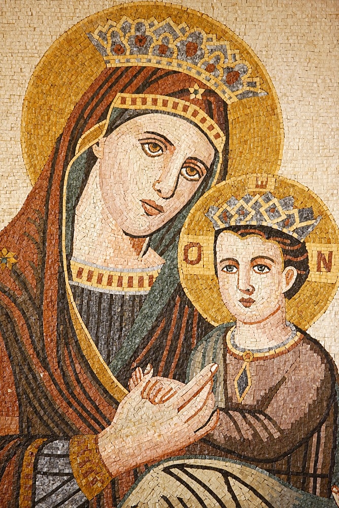 Virgin and Child mosaic in St. George's Orthodox church, Madaba, Jordan, Middle East