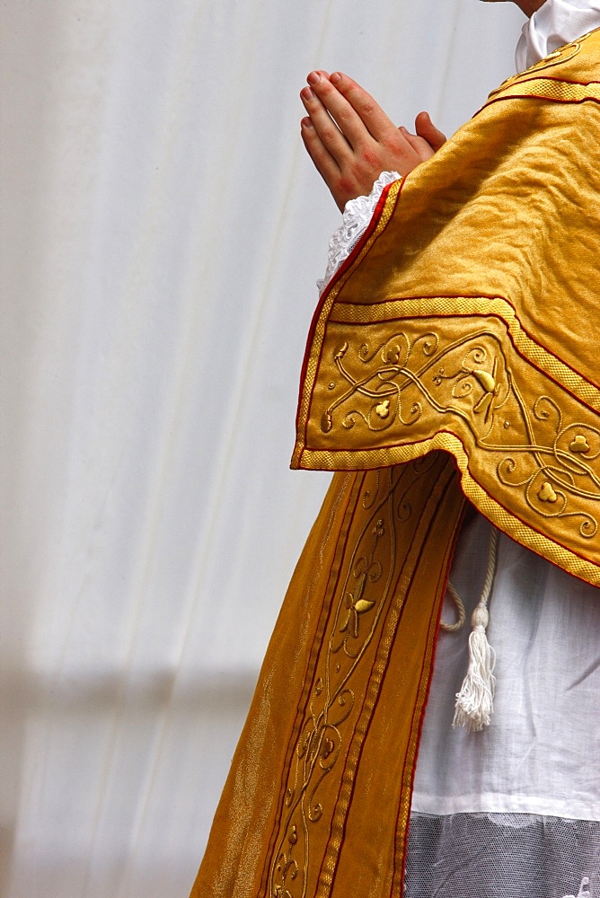 Priest attending a traditionalist Catholic pilgrimage, Villepreux, Yvelines, France, Europe