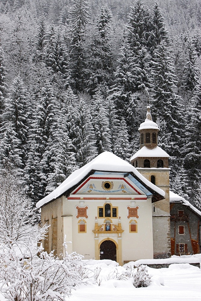 Notre Dame de la Gorge church, Les Contamines, Haute Savoie, France, Europe