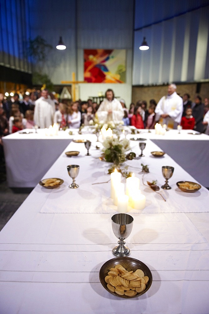 Maundy Thursday Eucharist celebration in a Catholic church, Paris, France, Europe