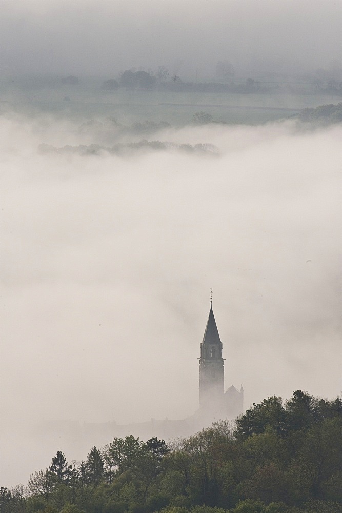 Mist over Vezelay, Burgundy, France, Europe