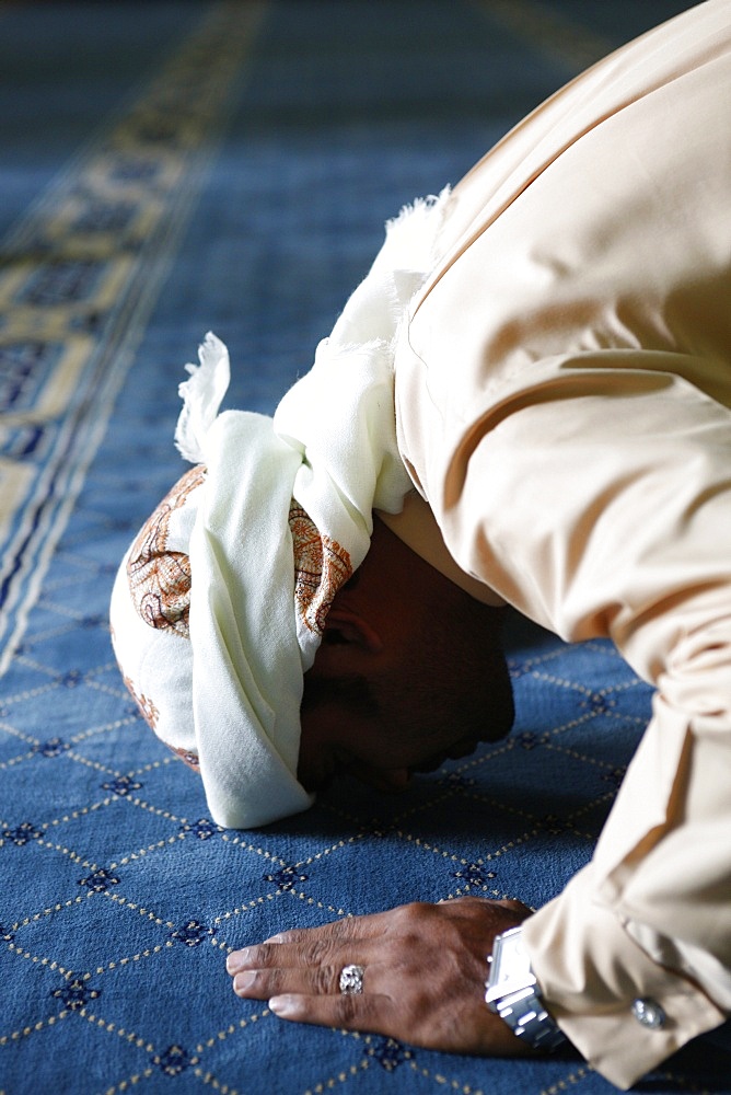 Muslim man praying, Dubai, United Arab Emirates, Middle East