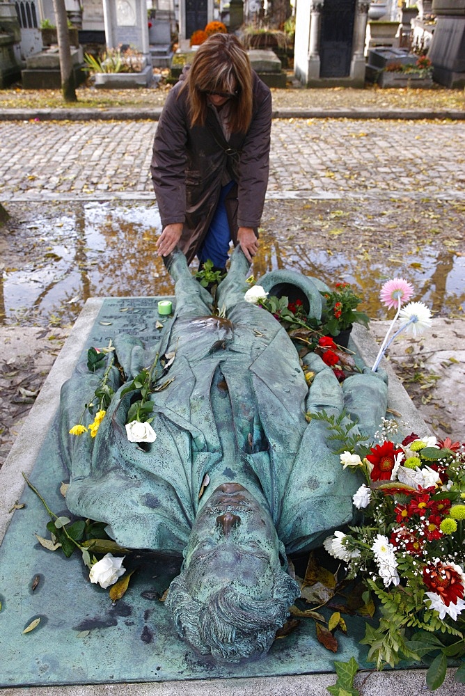 Victor Noir statue at grave at Pere Lachaise cemetery, Paris, France, Europe