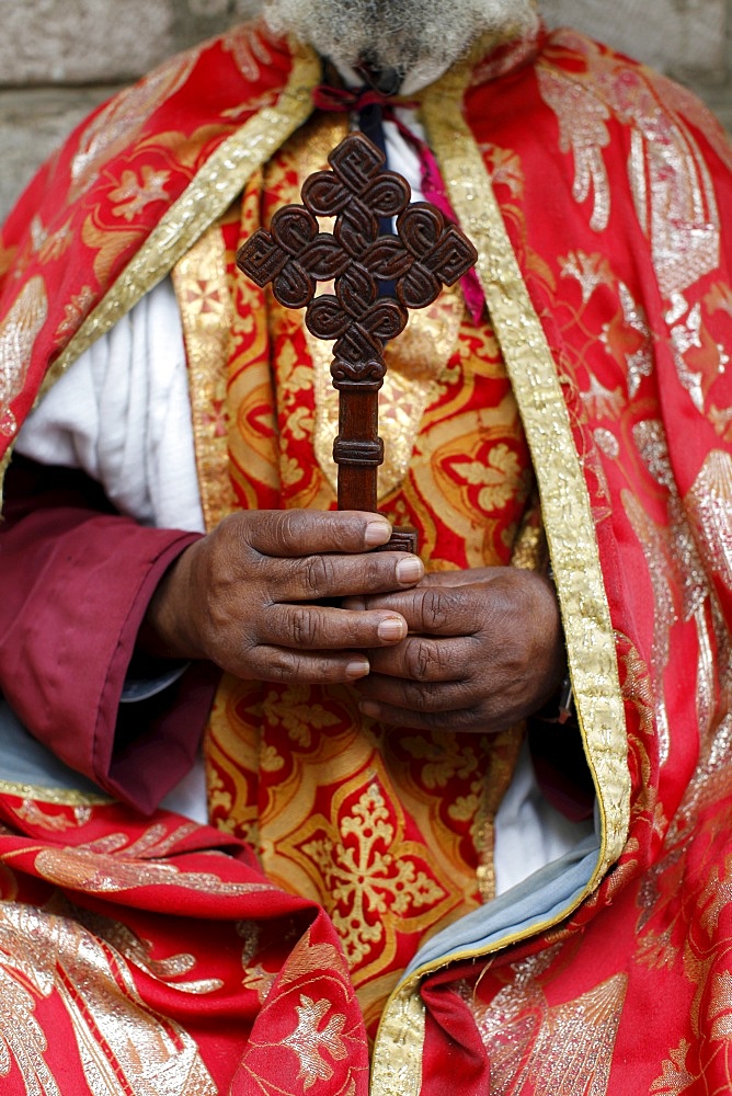 Coptic Orthodox priest holding a cross, Addis Ababa, Ethiopia, Africa