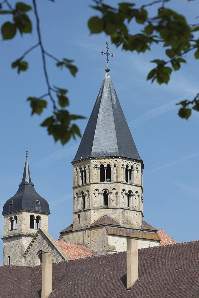 View of Clocher de l'Eau Benite and smaller clock tower, Cluny Abbey, Saone et Loire, Burgundy, France, Europe