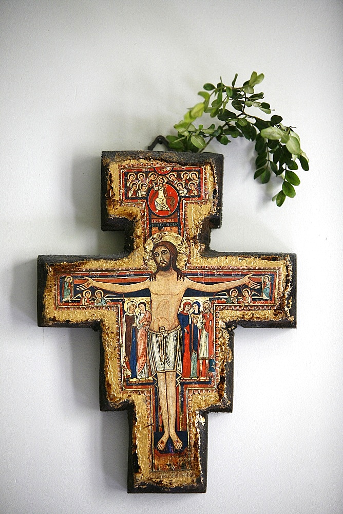 Cross in a room, Saint-Pierre de Solesmes Abbey, Solesmes, Sarthe, Pays de la Loire, France, Europe