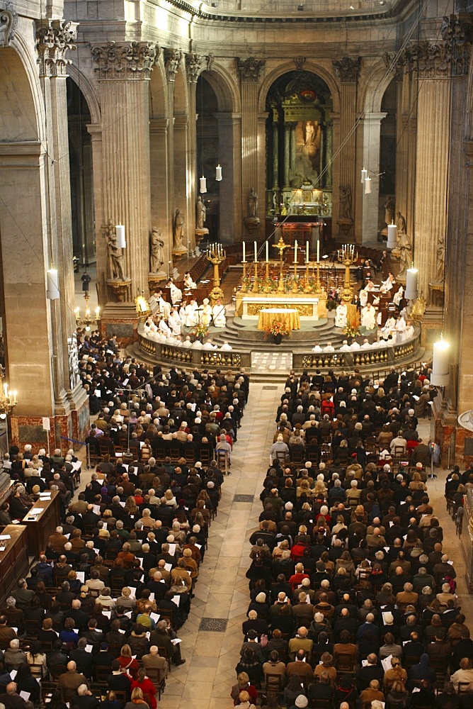 Catholic mass. St. Sulpice church, Paris, France, Europe