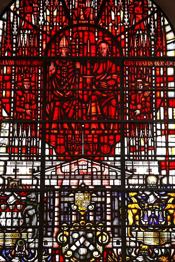 Stained glass designed by John Hayward, St. Mary Le Bow, City of London, London, England, United Kingdom, Europe