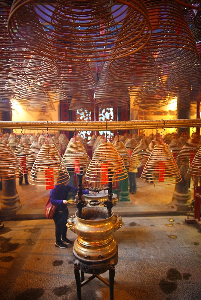 Incense coils in main hall, Man Mo Temple, Hong Kong, China, Asia