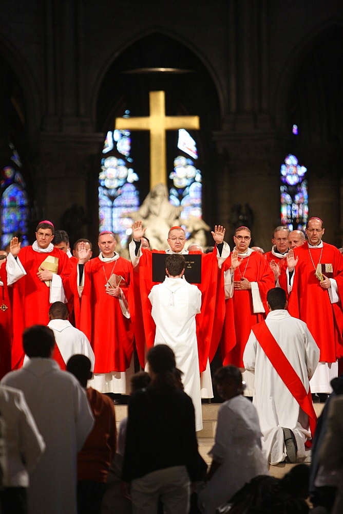 Priest ordinations at Notre Dame cathedral, Paris, France, Europe