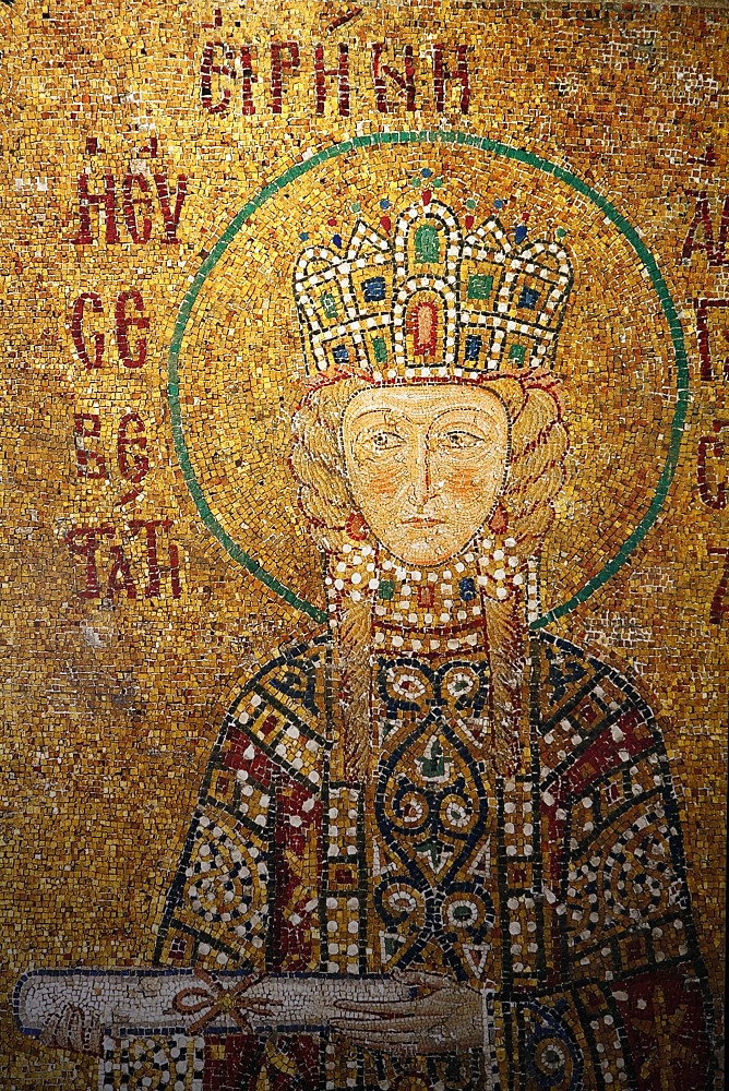 Mosaic of Empress Irene holding a scroll, Hagia Sophia, Istanbul, Turkey, Europe