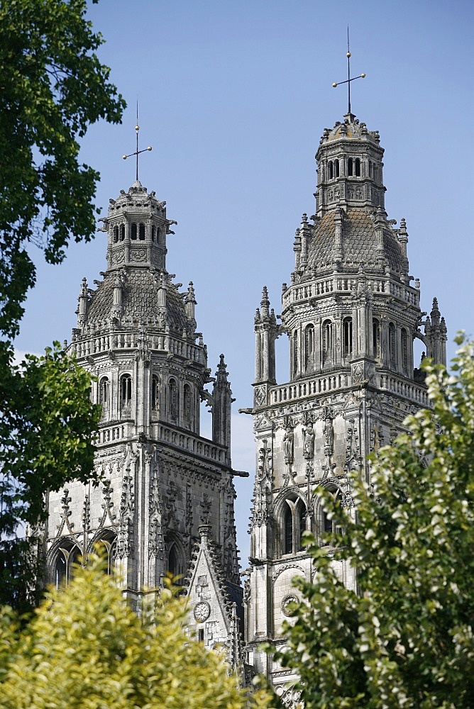 St. Gatien Cathedral towers, Tours, Indre-et-Loire, France, Europe