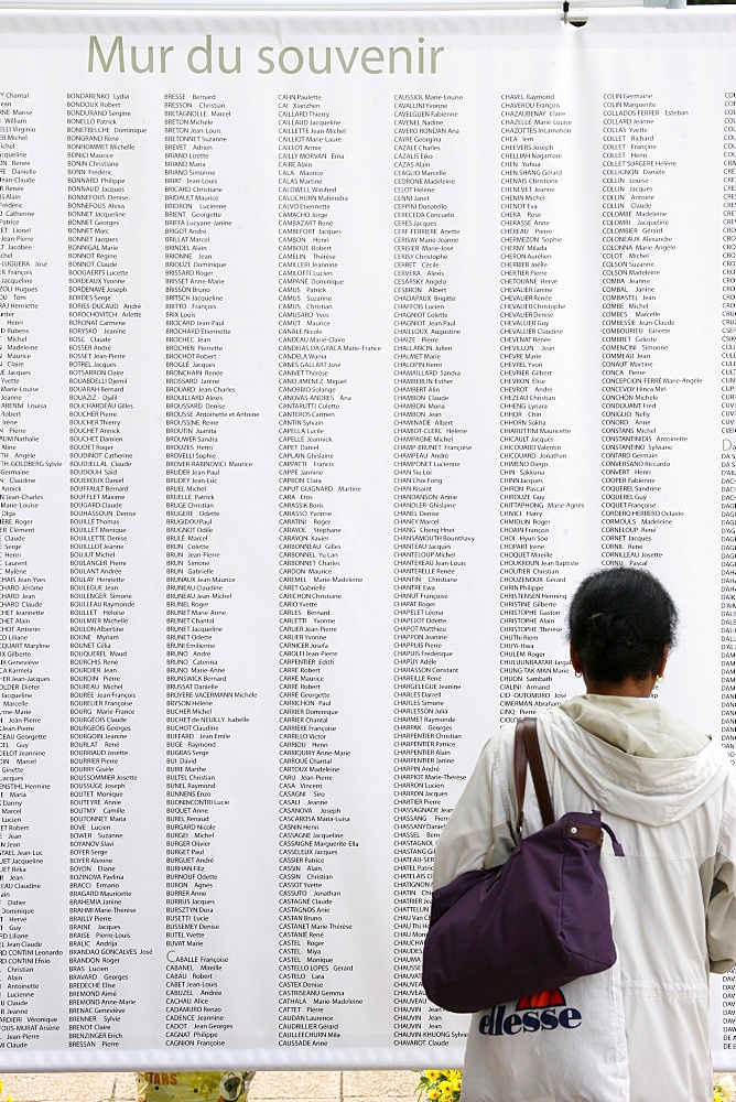 Wall of names in the Pere Lachaise graveyard, Paris, France, Europe