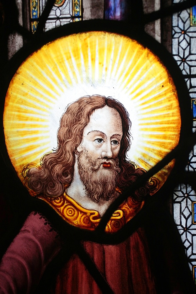 Jesus in stained glass in Saint-Etienne-du-Mont church, Paris, France, Europe