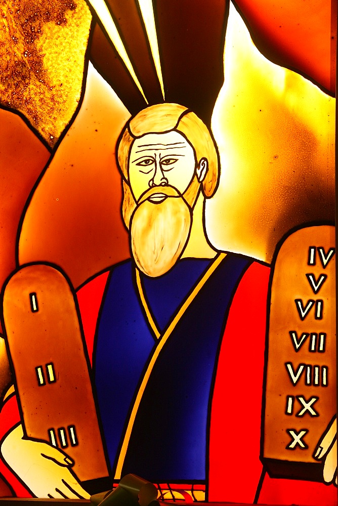 Stained glass of Moses, Lome, Togo, West Africa, Africa