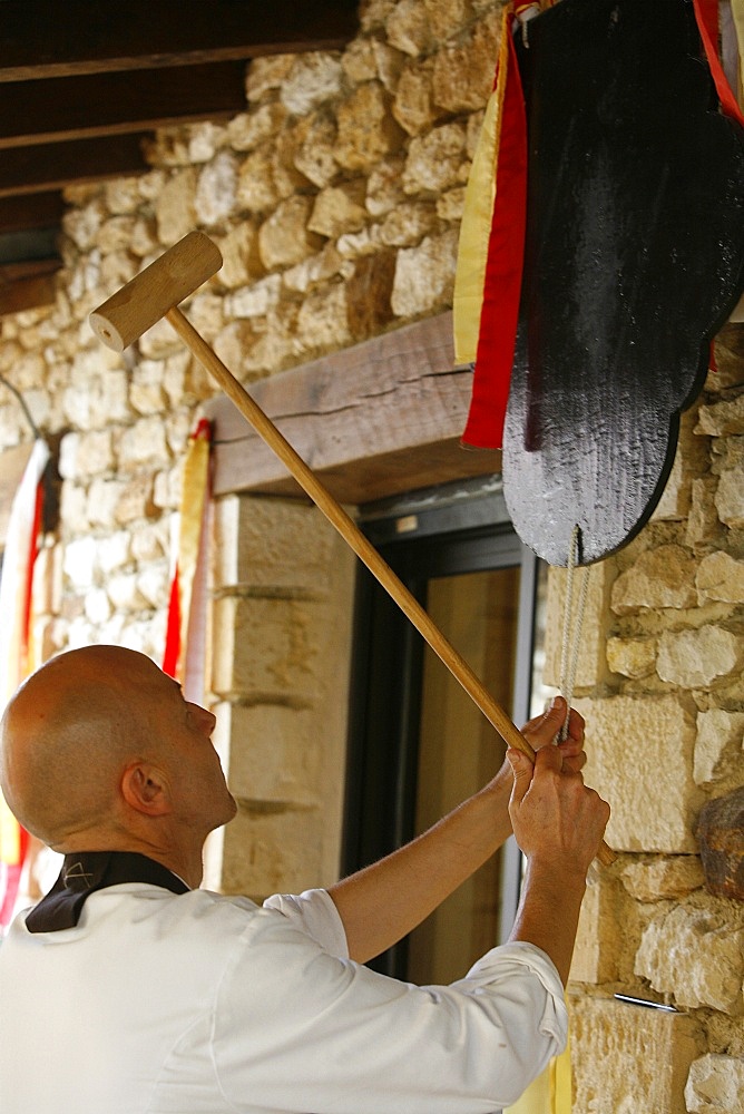 Meal call in Zen temple, Larzac, Dordogne, France, Europe