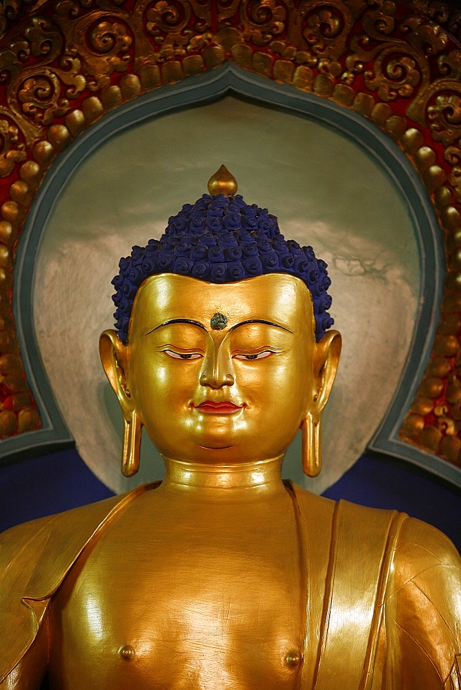 Buddha statue at Vajradhara-Ling temple, Aubry-le-Panthou, Orne, France, Europe