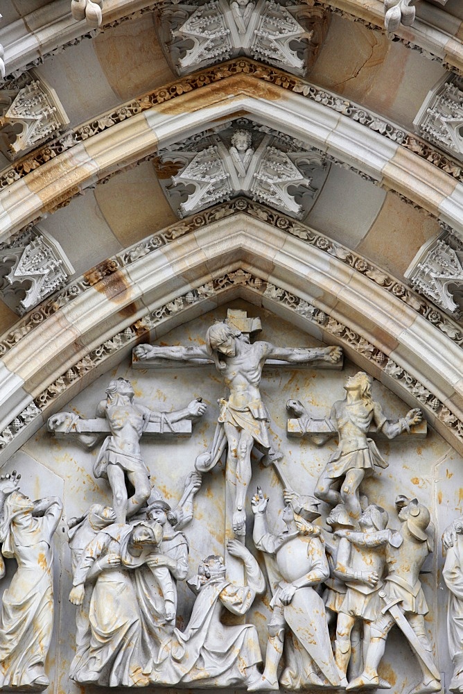 The Crucifixion, St. Vitus's Cathedral tympanum, Prague, Czech Republic, Europe