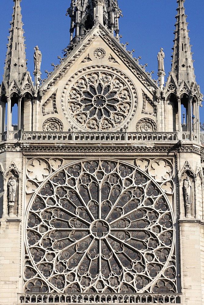 Southern facade of Notre-Dame de Paris cathedral, Paris, France, Europe