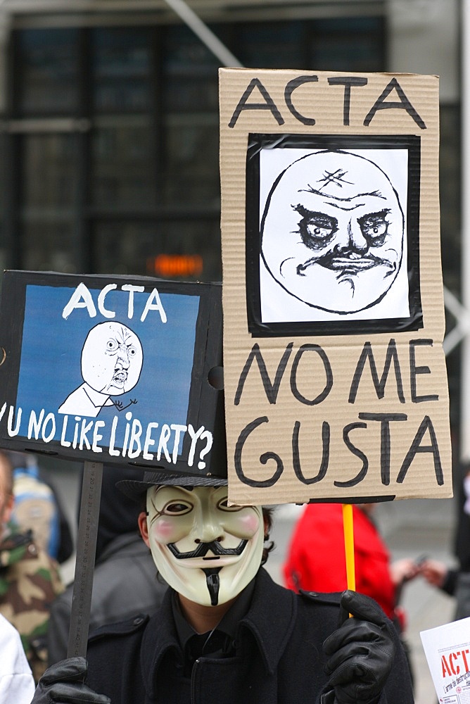 Stop ACTA Protestors march in Paris, France, Europe