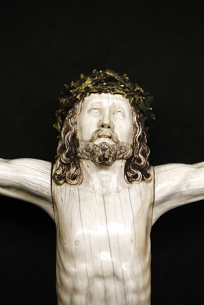 Detail of a Crucifixion sculpture in Notre-Dame de Paris cathedral Treasure Museum, Paris, France, Europe