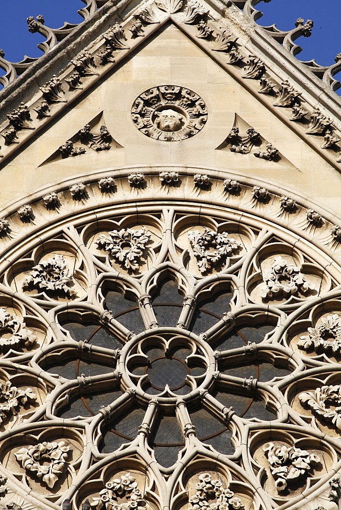 Rose window on South facade, Notre Dame Cathedral, Paris, France, Europe